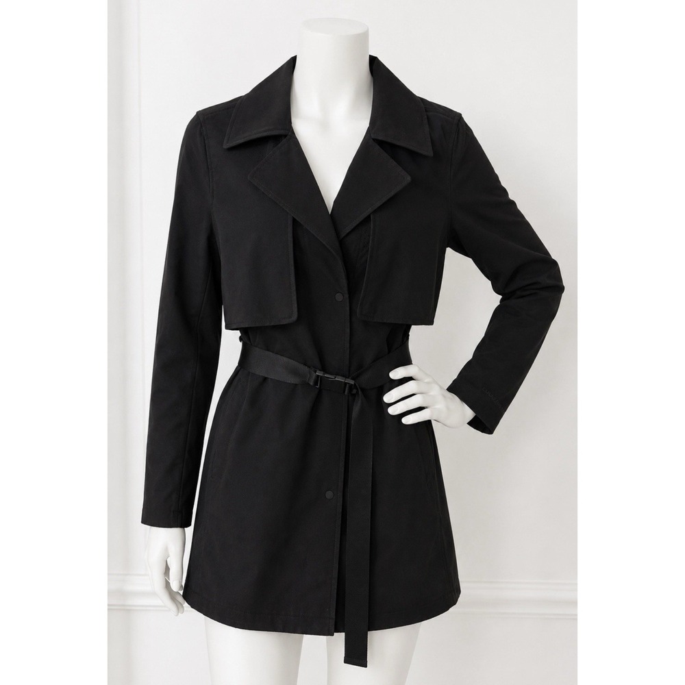 LULULEMON Women's NEW Black Trench Jacket Coat Size 6 Belted/Buckle Sleek Trendy